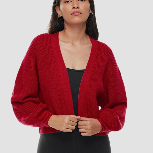 WILFRED FREE 100٪ Italian Merino Wool Rare Knit Crimson Red Open Cardigan - Picture 1 of 10